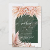 Invitation Boho Coral Pampas Grass Green Mariage (Devant)
