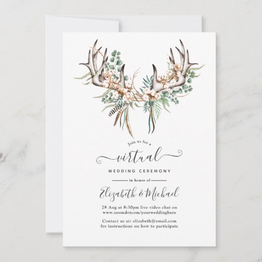 Invitation Boho Cotton et Eucalyptus Mariage virtuel (Devant)