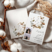 Invitation Boho Cotton Wreath Photo Rustic Initiales Mariage