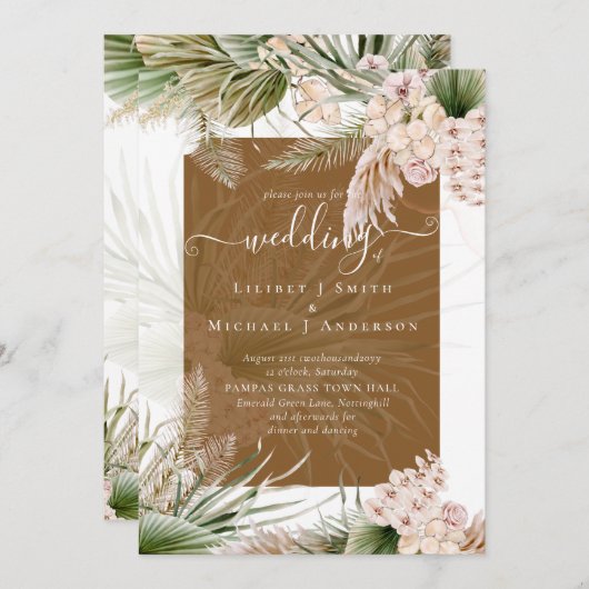 Invitation BOHO Couleur de la Terre Pampas Mariage (Devant / Derrière)