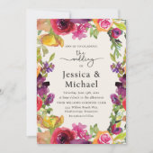Invitation Boho couleur romantique aquarelle Mariage floral (Devant)