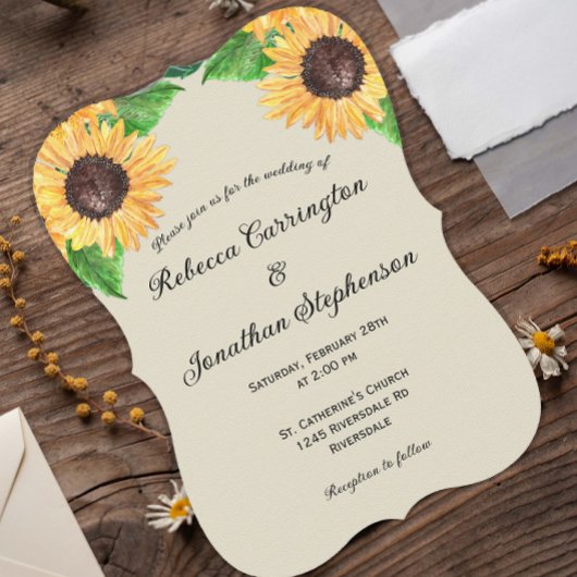 Invitation Boho Country Sunflowers Mariage courbé