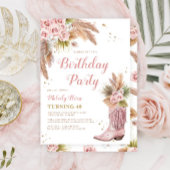 Invitation Boho Cowgirl Boot Pampas Grass Roses 40e anniversa