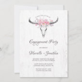 Invitation Boho crâne de vache rustique Fiançailles blanc flo (Devant)