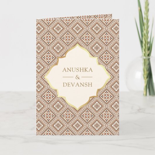 Invitation Boho Cream géométrique tout en un Mariage indien (Devant)
