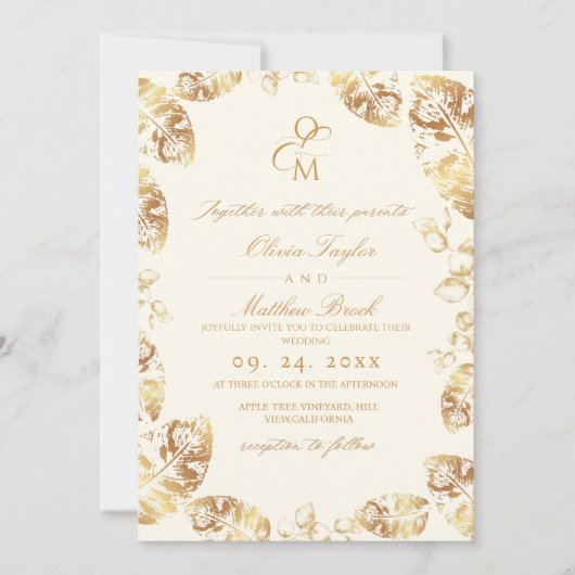 Invitation Boho Cream Gold | Mariage de automne élégant (Devant)