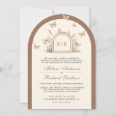 Invitation Boho Crème Beige Fleur sauvage Papillon Arch Maria (Devant)