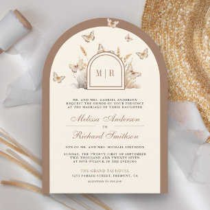 Invitation Boho Crème Beige Fleur sauvage Papillon Arch Maria