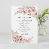 Invitation Boho Crème Beige Pampas Grass Floral Mariage (Debout devant)