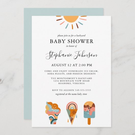 Invitation Boho Crème Glacée Fête Prénatale de Jardin (Devant / Derrière)