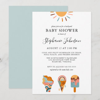 Invitation Boho Crème Glacée Fête Prénatale de Jardin