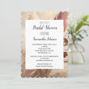 Invitation Boho Crème Rouge Plumes Fête des mariées Florale
