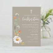 Invitation Boho Cross Girl Confirmation de l'aquarelle fleurs (Debout devant)