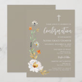 Invitation Boho Cross Girl Confirmation de l'aquarelle fleurs (Devant / Derrière)