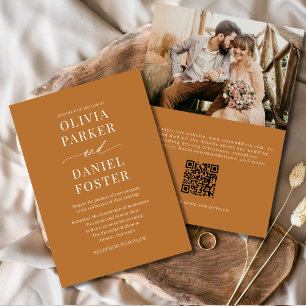 Invitation Boho Cuivre Bronze QR Code Elégant Mariage photo