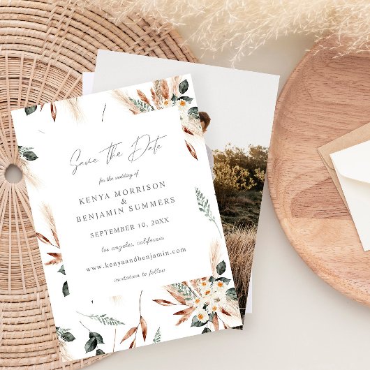 Invitation Boho Cuivre & Pampas & Floral Enregistrer la date 