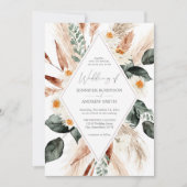 Invitation Boho Cuivre Pampas Grass & Beige Floral Mariage (Devant)