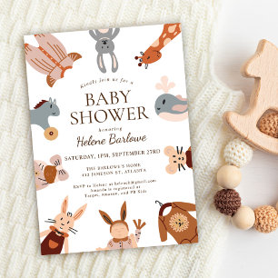 Invitation Boho Cute Animaux Baby showers neutres selon le se