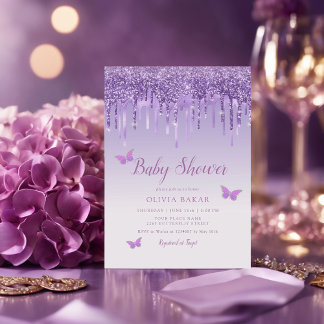 Invitation Boho Cute Ombre Purple Butterfly Girl Baby shower
