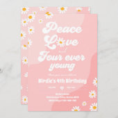 Invitation Boho Daisy 4e anniversaire Paix Amour Quatre Ever  (Devant / Derrière)