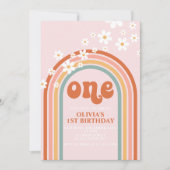 Invitation Boho Daisy anniversaire premier arc-en-ciel (Devant)