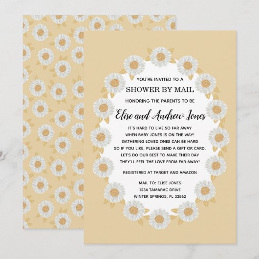 Invitation Boho Daisy Baby Girl Baby shower par courrier (Devant / Derrière)