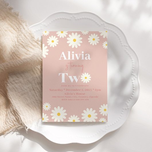 Invitation Boho Daisy Deux Floral Pink Bohemian 2e Anniversai