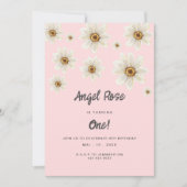 Invitation Boho Daisy Fleurs Fille 1er Anniversaire Rose mign (Devant)