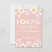 Invitation Boho Daisy Floral Young Wild & Three 3e anniversai (Devant)