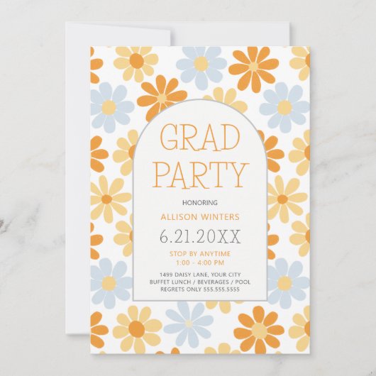 Invitation Boho Daisy Open House Grad Party (Devant)