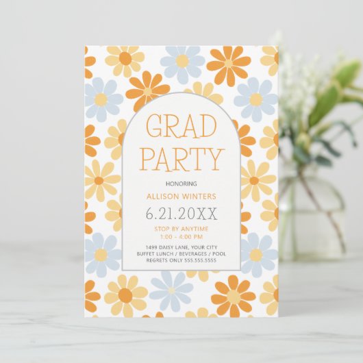 Invitation Boho Daisy Open House Grad Party (Debout devant)