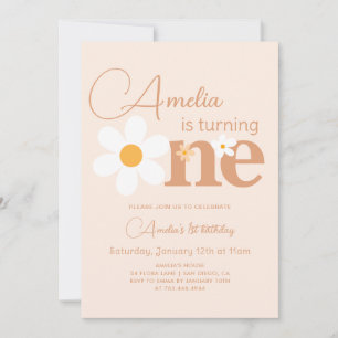 Invitation Boho Daisy Photo Fille Premier Anniversaire