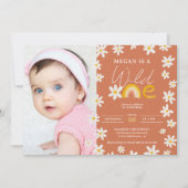 Invitation Boho daisy rainbow photo sauvage un 1er anniversai (Devant)