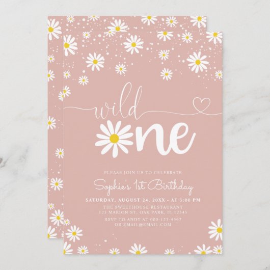 Invitation Boho Daisy Wild One Daisy Anniversaire (Devant / Derrière)