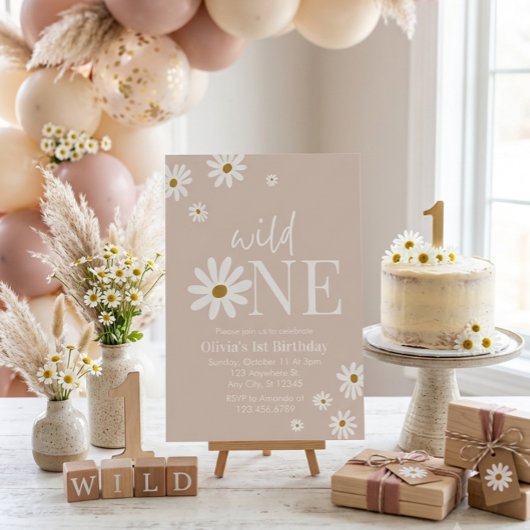Invitation Boho Daisy Wild One Premier Anniversaire
