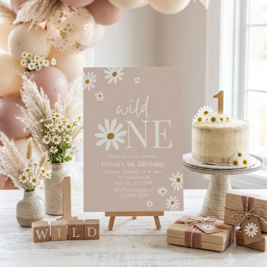 Invitation Boho Daisy Wild One Premier Anniversaire