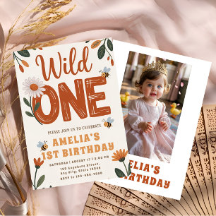 Invitation Boho Daisy Wild One Première Photo d'anniversaire