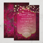 Invitation Boho damasqué inspiré de l'Inde en rose profond (Devant / Derrière)