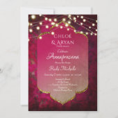 Invitation Boho damasqué inspiré de l'Inde en rose profond (Devant)