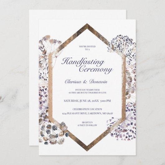 Invitation Boho Dandelion Floral Pagan Handfasting (Devant / Derrière)