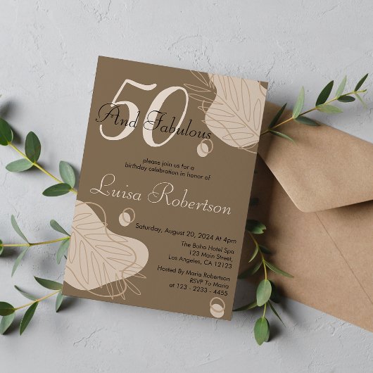 Invitation Boho Dark Modern Leaf Tous les âges Anniversaire