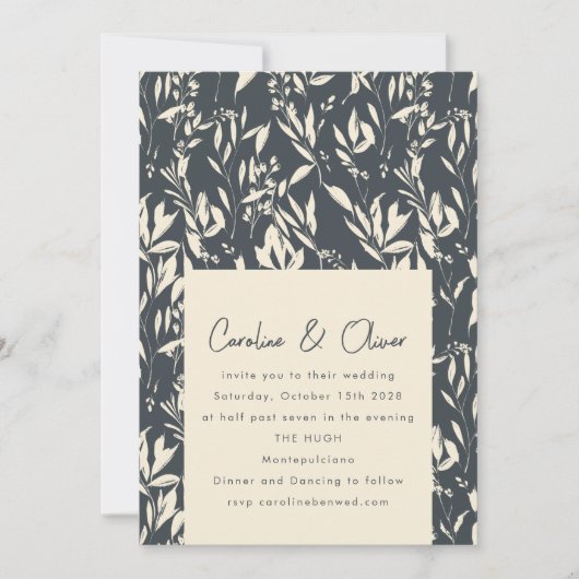 Invitation Boho Dark Moody Black Botanical Sketch Mariage (Devant)