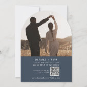 Invitation Boho Dark Navy Bleu Photo QR Code Arch Mariage (Dos)