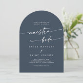 Invitation Boho Dark Navy Blue Photo Arch Mariage espagnol (Debout devant)