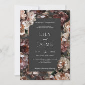 Invitation Boho Dark Peony Flowers Moderne Charbon (Devant)