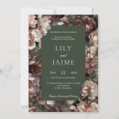Invitation Boho Dark Peony Flowers Moderne Mariage Sage (Devant)