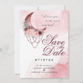 Invitation Boho Date à Sauver Rose Marron Clair Croissant de (Devant)
