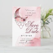 Invitation Boho Date à Sauver Rose Marron Clair Croissant de (Debout devant)