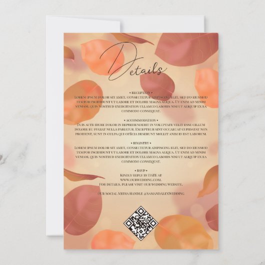 Invitation Boho d'automne brûlé Orange Feuille QR Code Mariag (Dos)