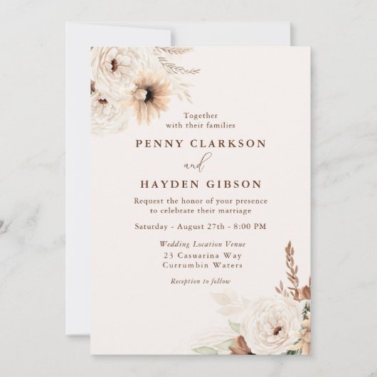 Invitation Boho d'automne Floral et Mariage Boho d'été (Devant)